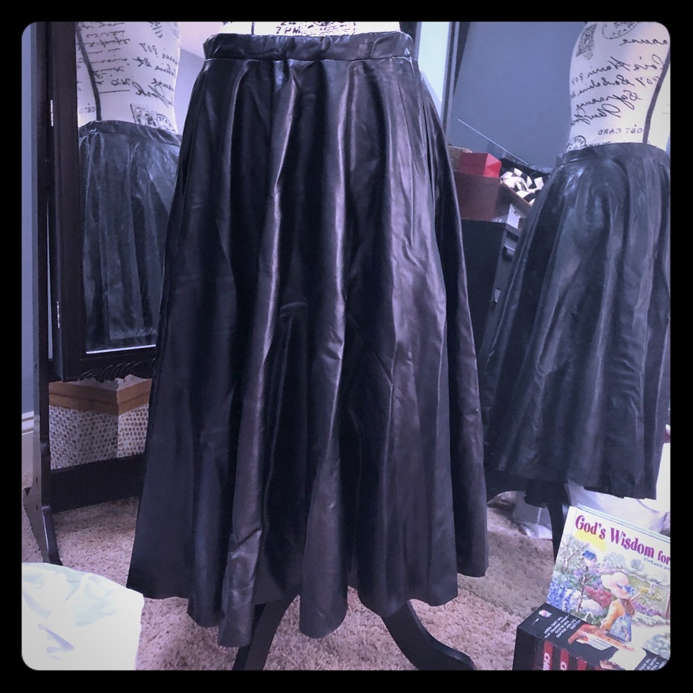 Soprano Black Faux Leather Below the Knee Skirt